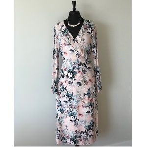 Willow & Clay Pink Floral Long Sleeve Wrap Dress